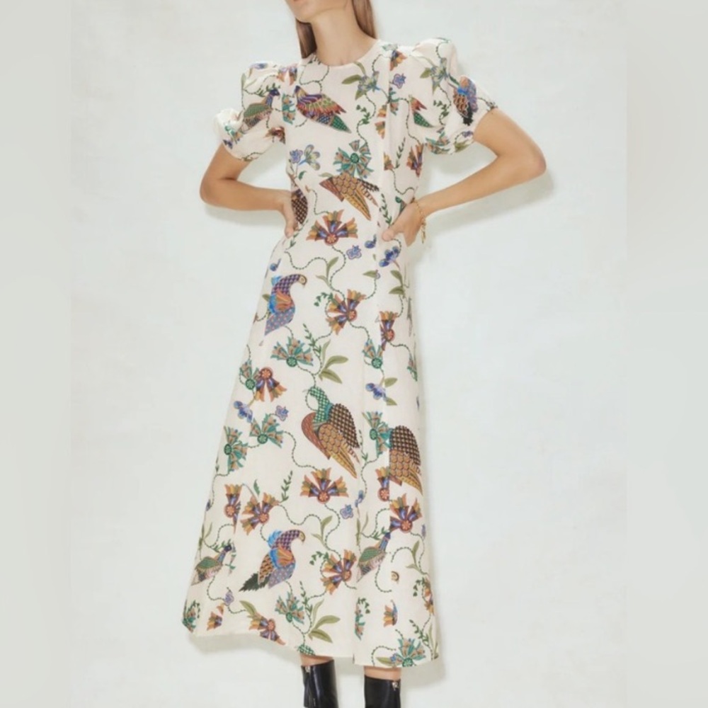 Alemais birdie linen midi dress size 2